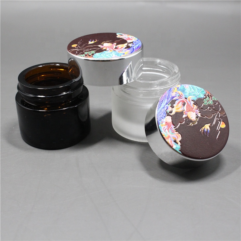 30G High Quality Frosted Glass Cosmetics Packaging Jar With Silver Lid With 3D printing logo