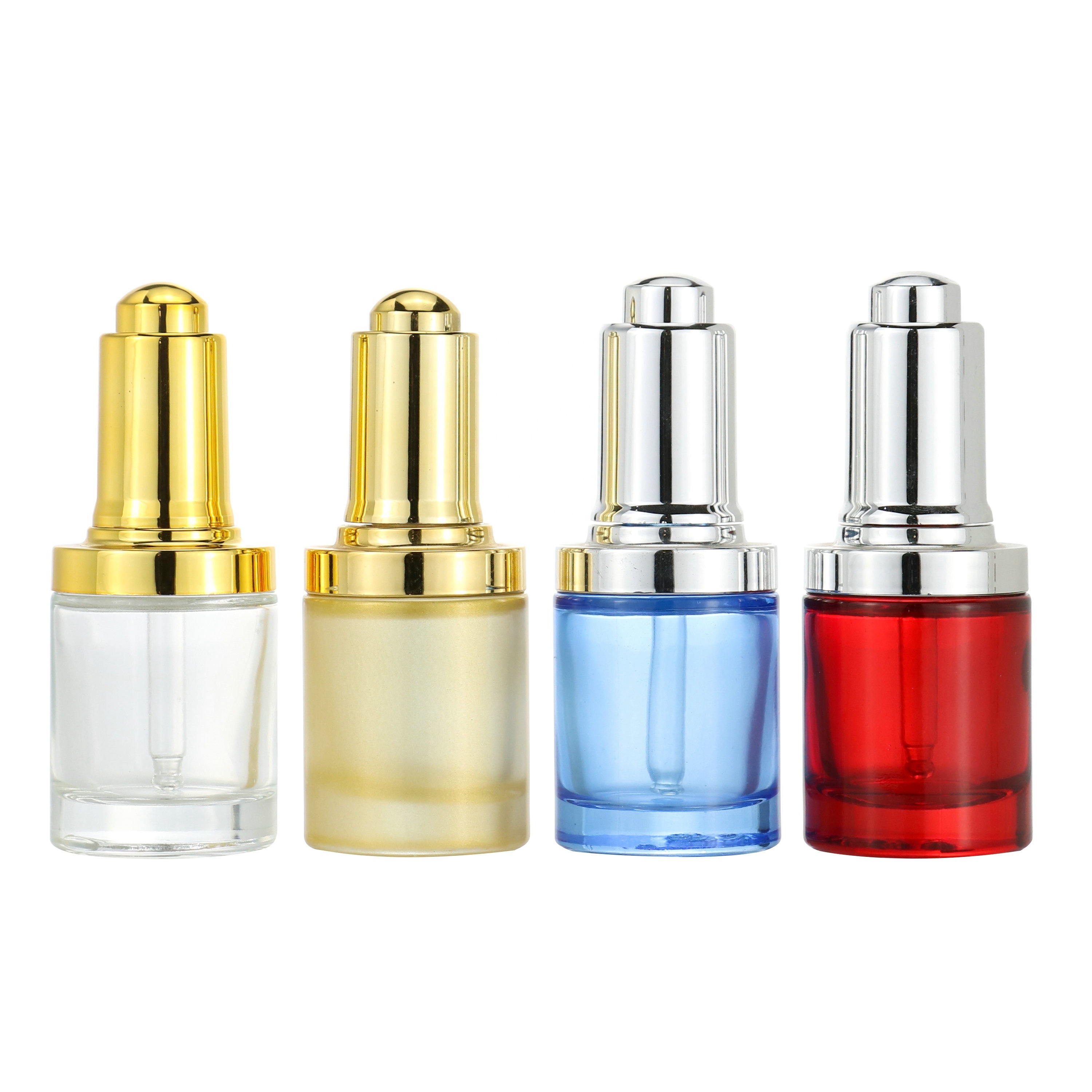 30ML Thick Bottom Clear Glass Flat Shoulder Serum Press Dropper Bottle For Cosmetic Essential Oil Package 1oz