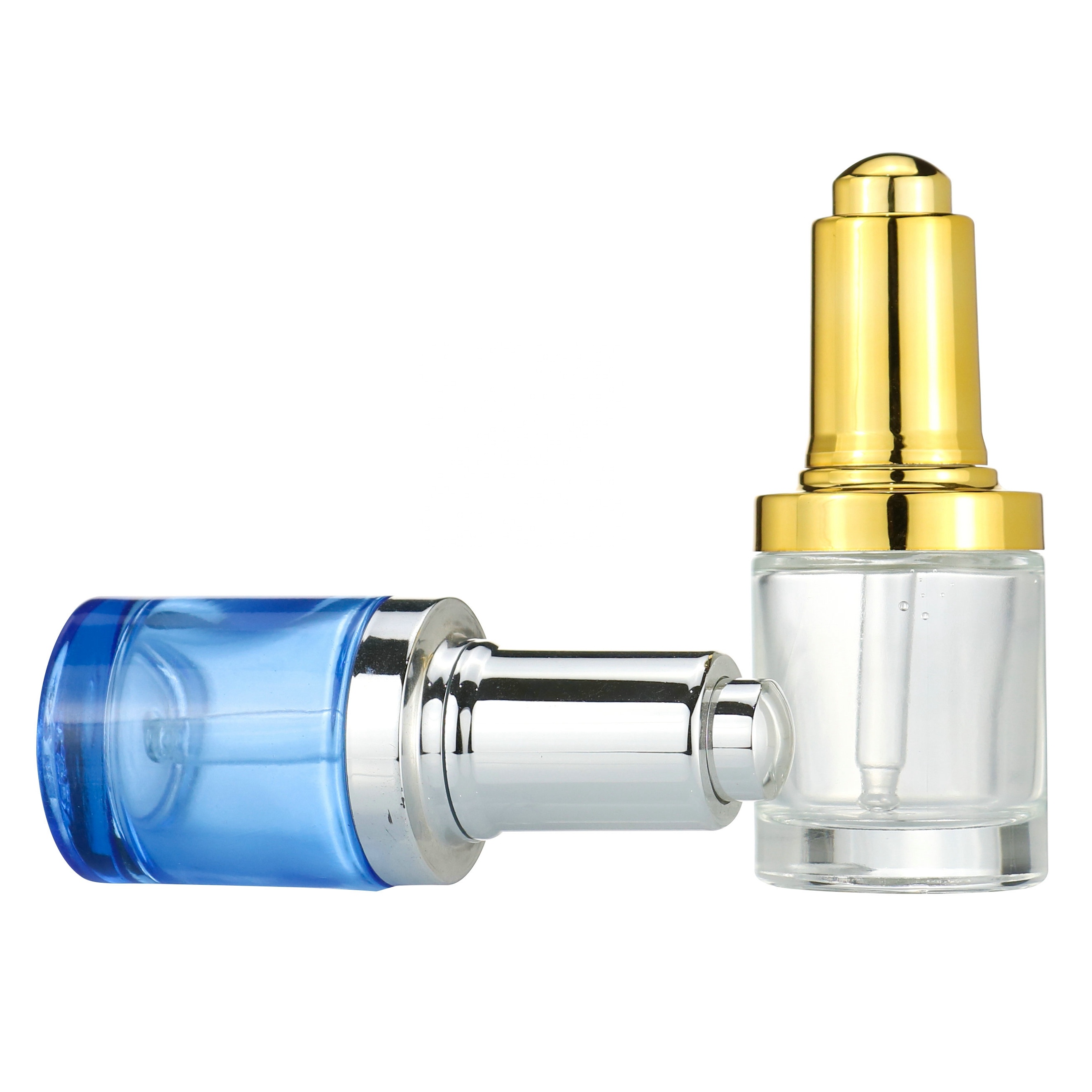 30ML Thick Bottom Clear Glass Flat Shoulder Serum Press Dropper Bottle For Cosmetic Essential Oil Package 1oz