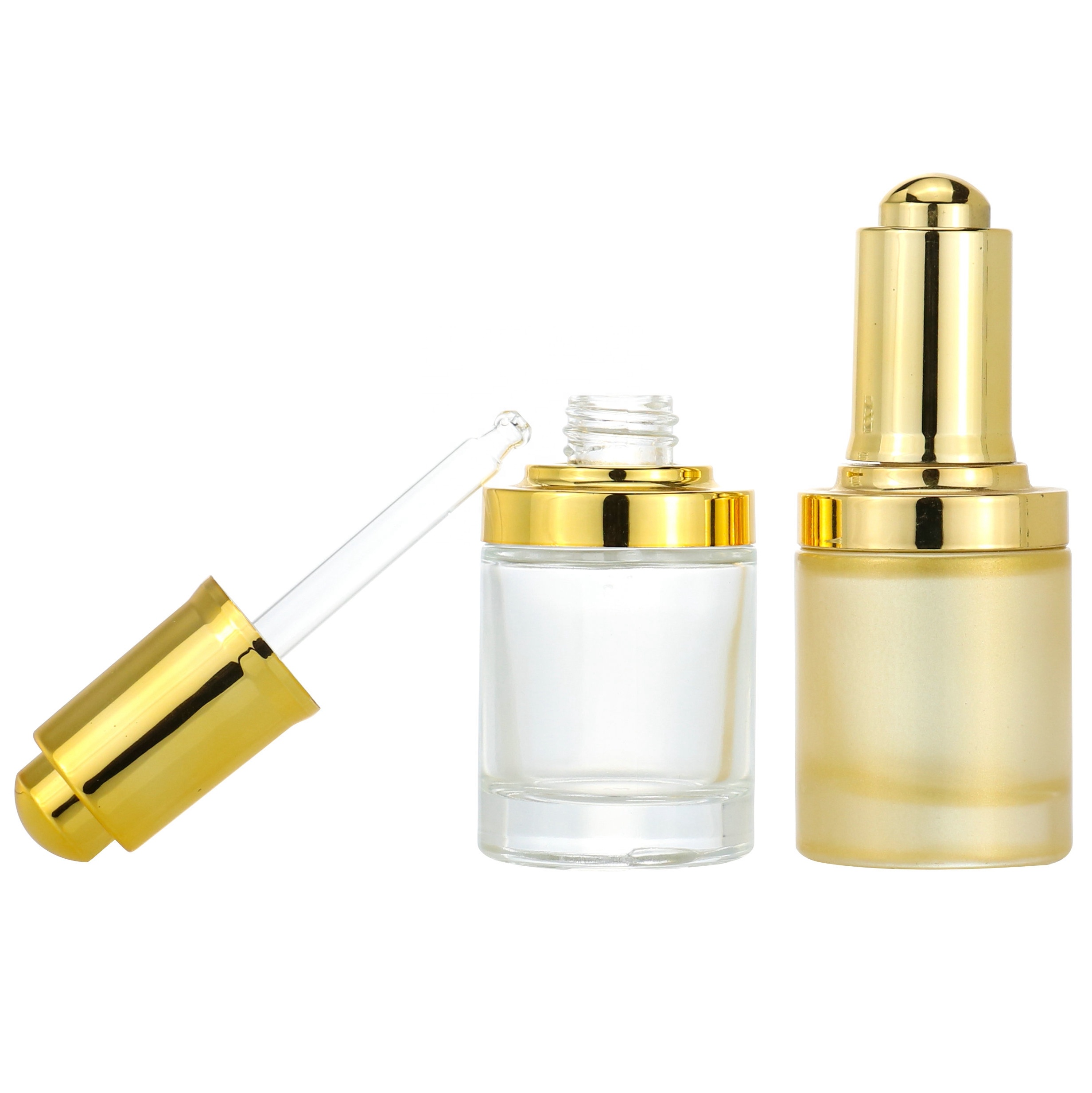 30ML Thick Bottom Clear Glass Flat Shoulder Serum Press Dropper Bottle For Cosmetic Essential Oil Package 1oz