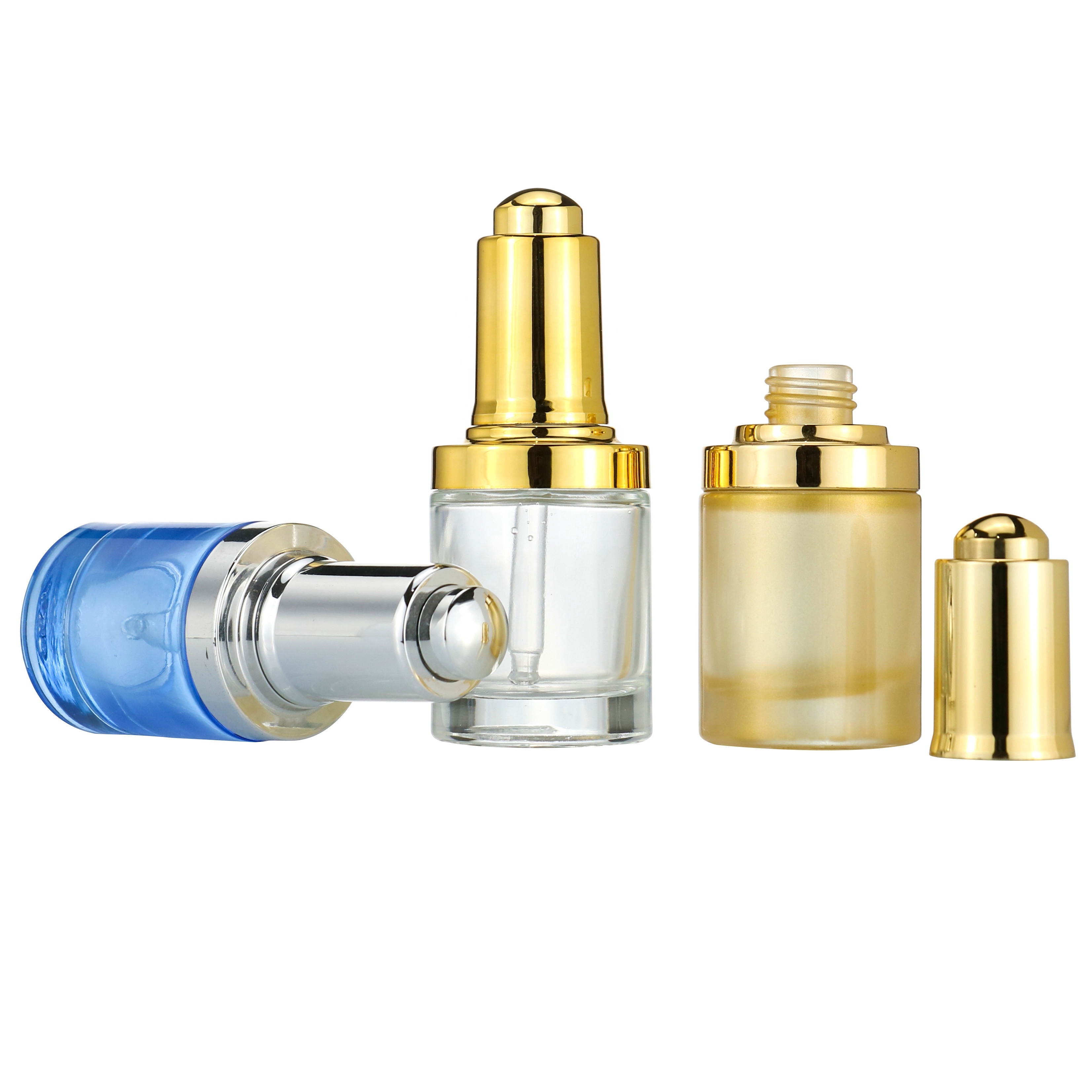 30ML Thick Bottom Clear Glass Flat Shoulder Serum Press Dropper Bottle For Cosmetic Essential Oil Package 1oz