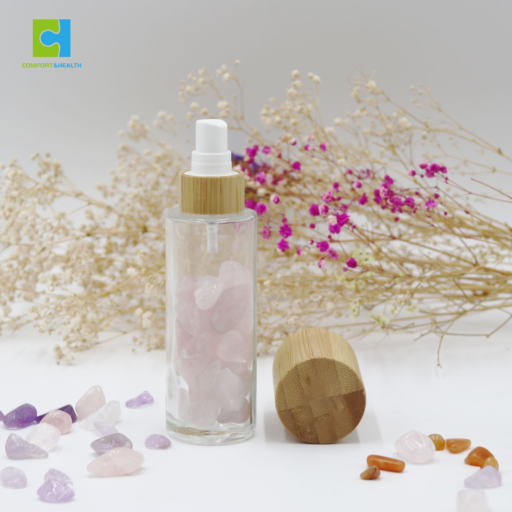 30Ml 50Ml 60Ml 80Ml 100Ml 120Ml 150Ml 250Ml 500Ml Bamboo Natural Crysal Gemstones Lotion Pump Spray Bottle