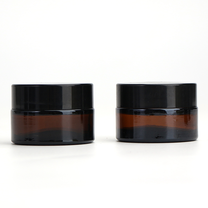 30g 1oz amber round glass cosmetic container glass cream jar with black  lid