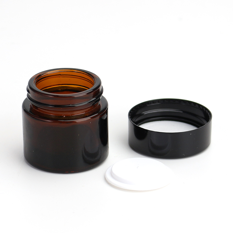 30g 1oz amber round glass cosmetic container glass cream jar with black lid