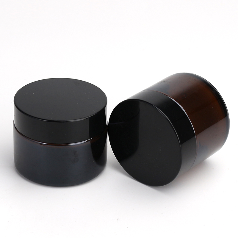 30g 1oz amber round glass cosmetic container glass cream jar with black lid