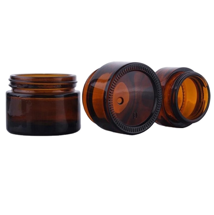 30g 30ml amber Glass Refillable Cosmetic Jars Empty Face Cream cosmetic Storage Container Pot Bottle With Black Lids