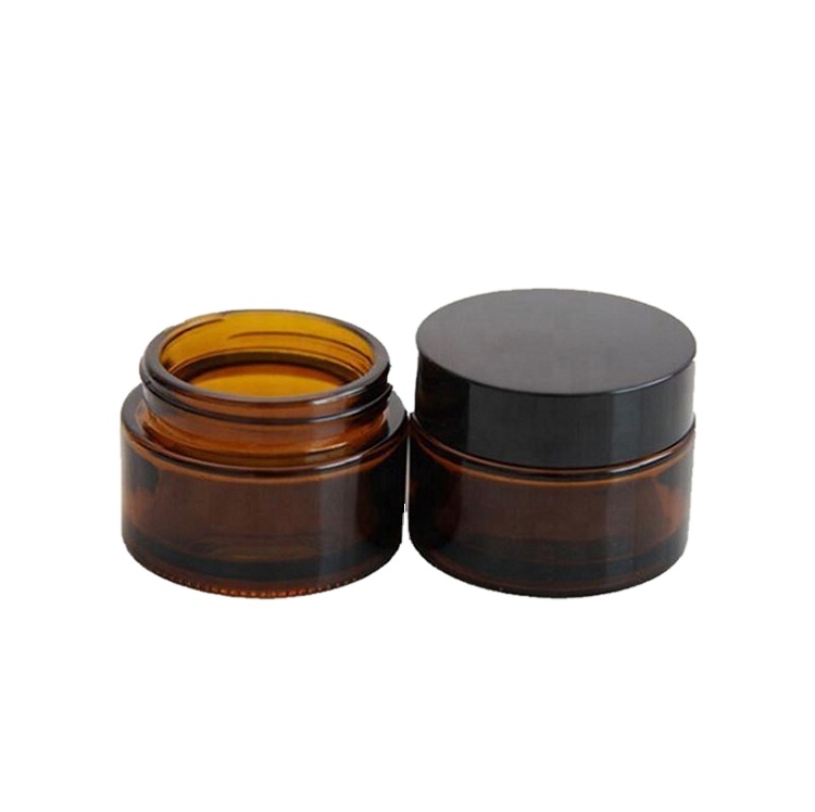 30g 30ml amber Glass Refillable Cosmetic Jars Empty Face Cream cosmetic Storage Container Pot Bottle With Black Lids