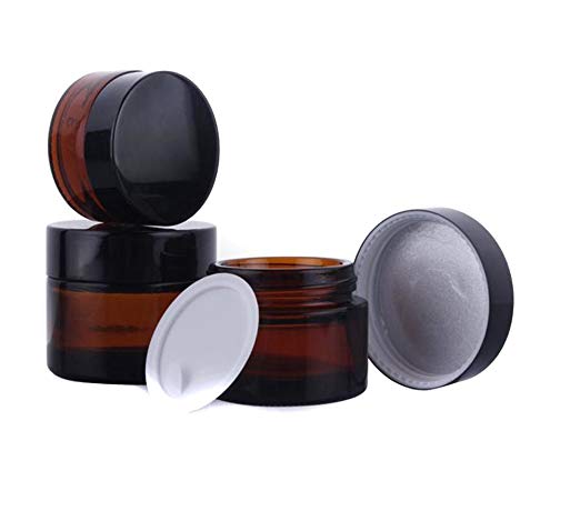 30g 30ml amber Glass Refillable Cosmetic Jars Empty Face Cream cosmetic Storage Container Pot Bottle With Black Lids