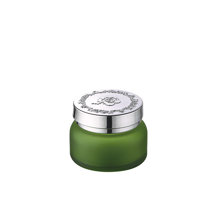 30g 30ml luxury cosmetic  green glass bottle with engraving 30g 50g custom glass jars containers with silver aluminum screw lid