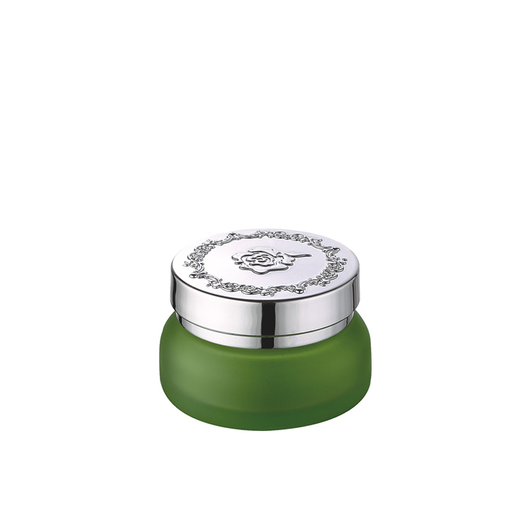 30g 30ml luxury cosmetic green glass bottle with engraving 30g 50g custom glass jars containers with silver aluminum screw lid