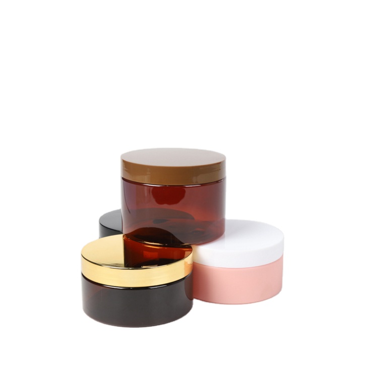 30g-500g Custom Clear Frosted Black Pink PET Jar Food Storage Container with Gold Silver Straight Sided Lids and Sealer
