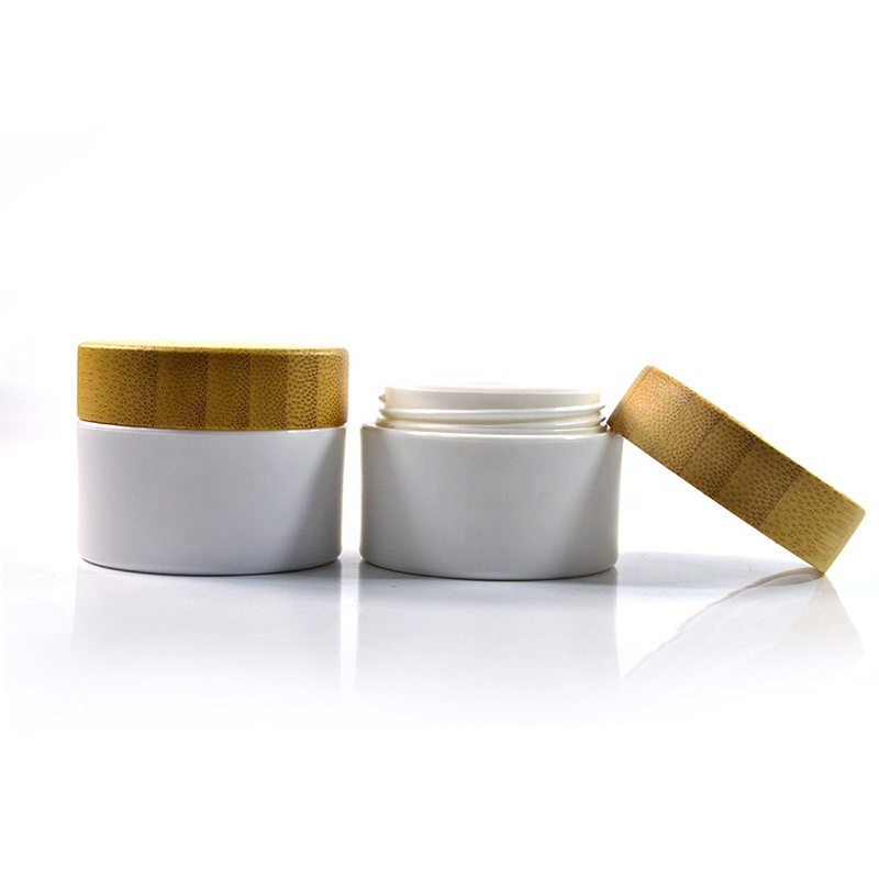 30g 50g 100g 150g 200g 250g Bamboo Storage Lid 8oz  White PET Plastic Cosmetics Cream Jars