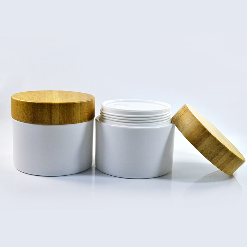 30g 50g 100g 150g 200g 250g Bamboo Storage Lid 8oz White PET Plastic Cosmetics Cream Jars