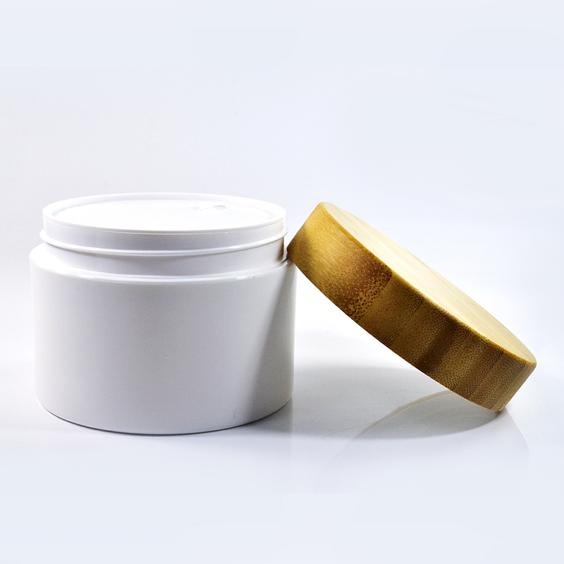 30g 50g 100g 150g 200g 250g Bamboo Storage Lid 8oz White PET Plastic Cosmetics Cream Jars