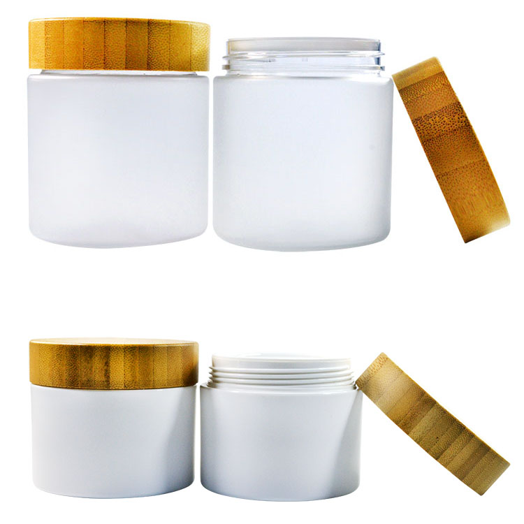 30g 50g 100g 150g 200g 250g PET PP frosted clear white bamboo cosmetic packaging jar with bamboo lid