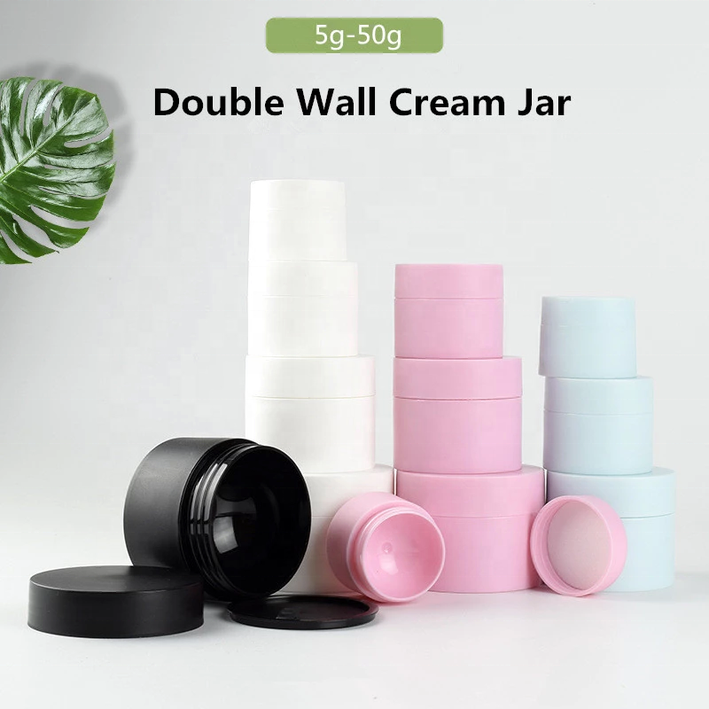 30g 50g 100g 150g 200g 250g matt White black pink plastic cosmetic double wall cream jar container