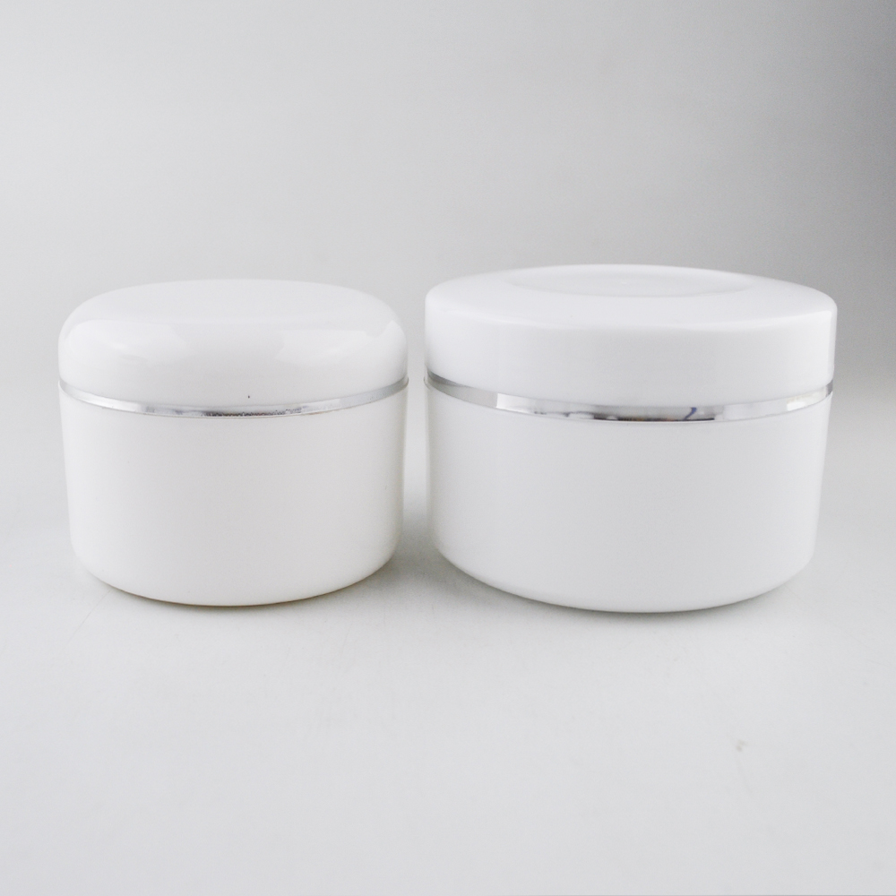 30g 50g 100g 200g 300g 8oz 10oz refillable makeup cosmetic face cream white plastic cream jar with gold line dome lid