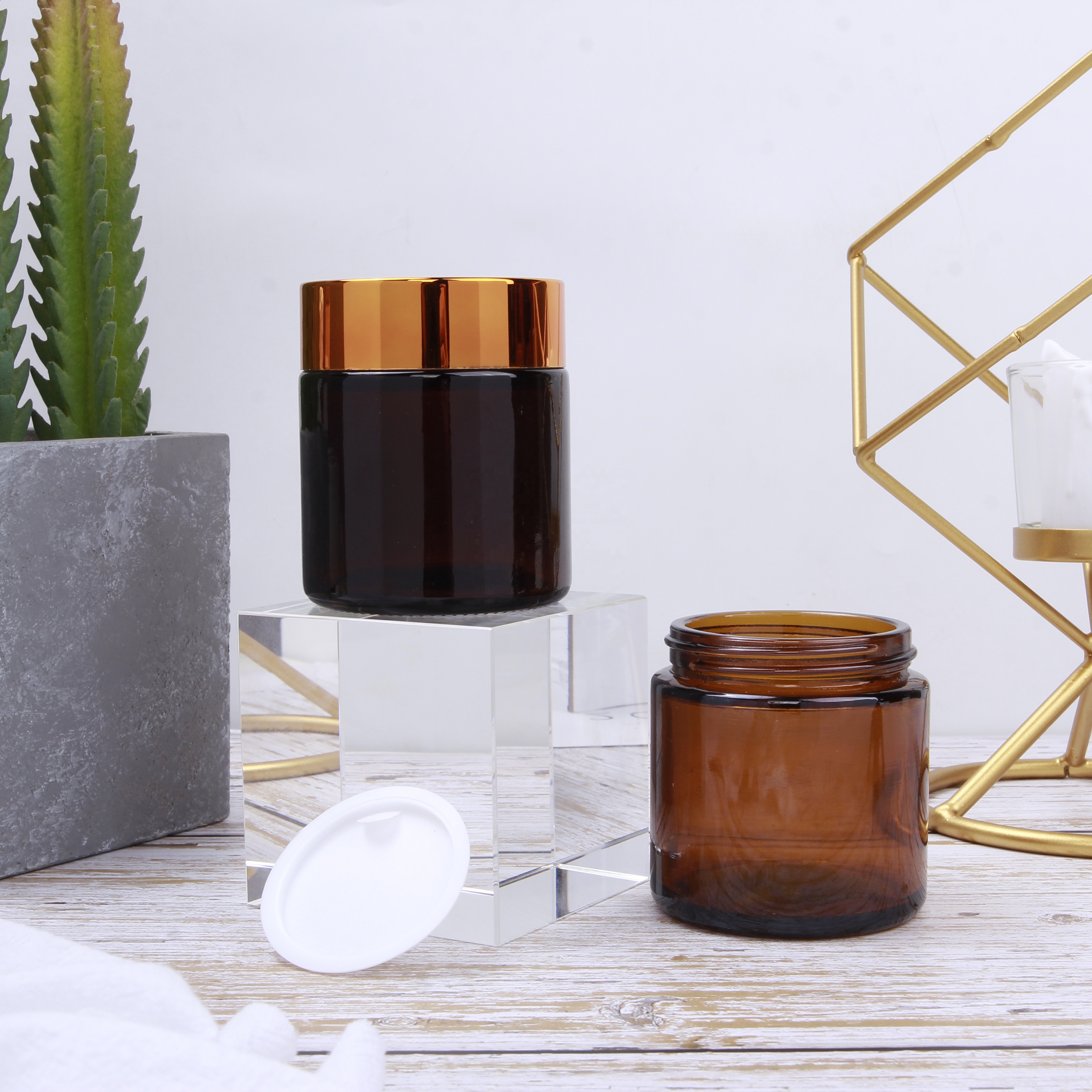 30g 50g 100g Amber Glass Candle Jar Straight Sided Amber Jar With Screw Top