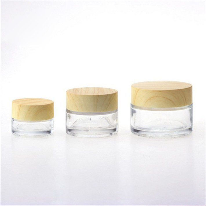 30g 50g 100g Bamboo Lid Cosmetic Jar with Wooden Cap Glass Jar for Skincare