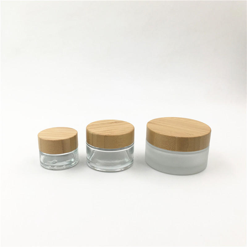 30g 50g 100g Cosmetic Bamboo packaging Eye cream glass jars with natural bamboo lids For Cosmetic