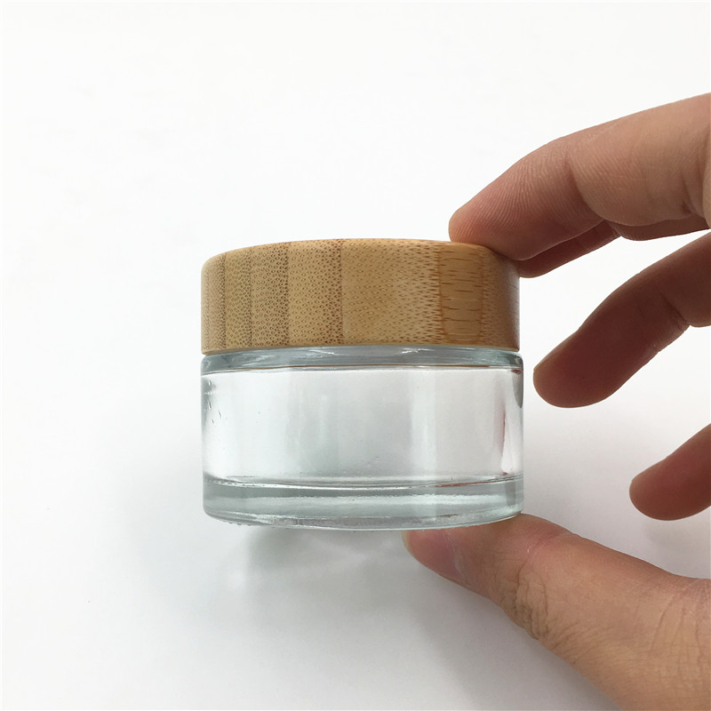 30g 50g 100g Cosmetic Bamboo packaging Eye cream glass jars with natural bamboo lids For Cosmetic