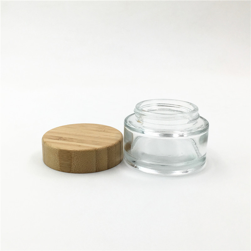 30g 50g 100g Cosmetic Bamboo packaging Eye cream glass jars with natural bamboo lids For Cosmetic