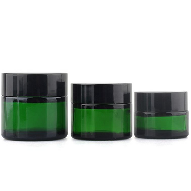 30g 50g 100g Cosmetic packaging round green glass cream jar with plastic cap