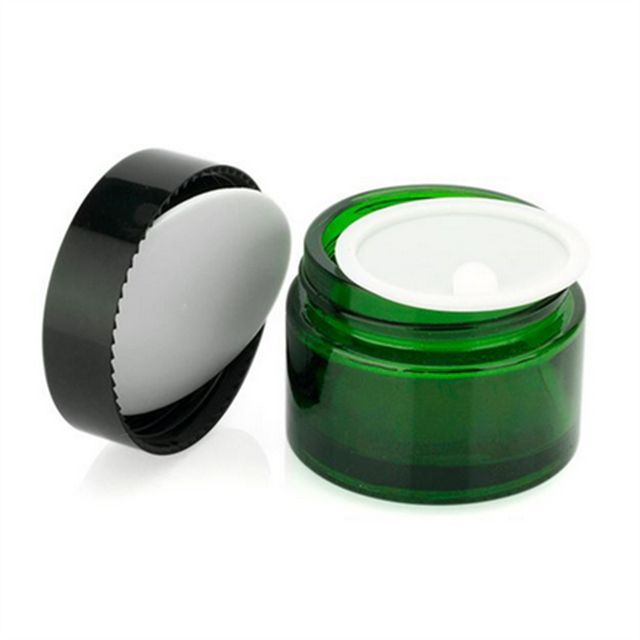 30g 50g 100g Cosmetic packaging round green glass cream jar with plastic cap