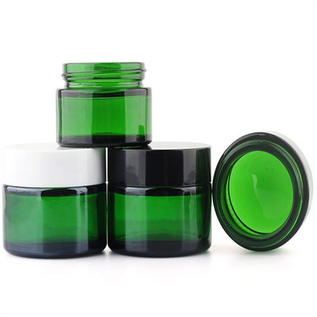 30g 50g 100g Cosmetic packaging round green glass cream jar with plastic cap