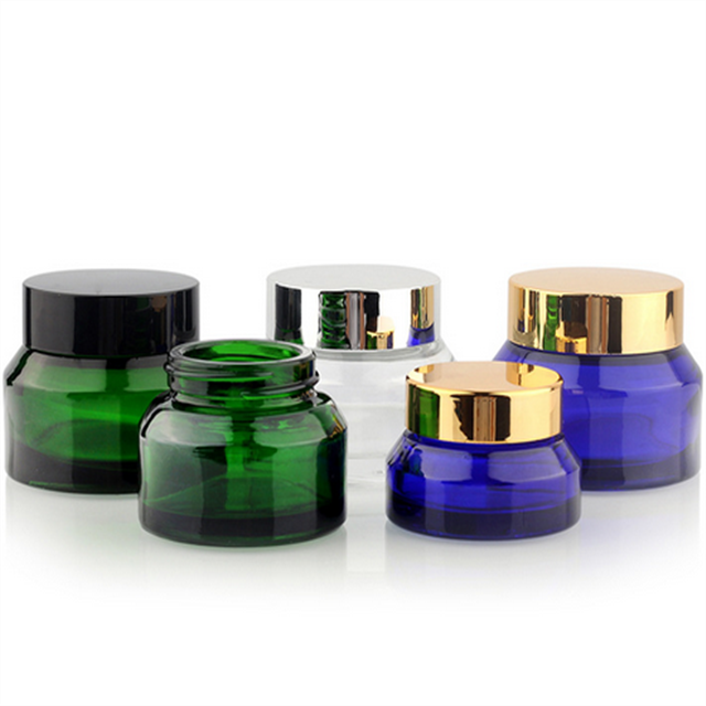 30g 50g 100g Cosmetic packaging round green glass cream jar with plastic cap