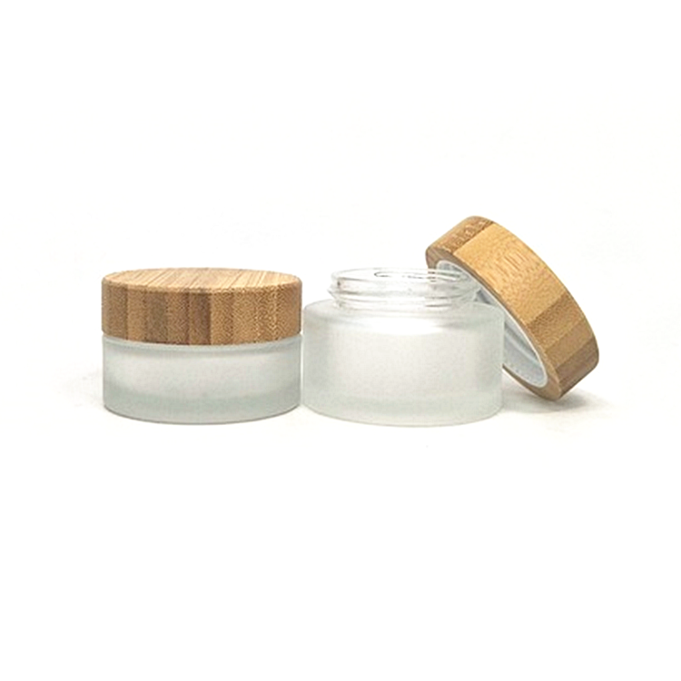 30g 50g 100g Empty Container Frosted Cosmetic Glass Body Cream Jar with Bamboo Cap for Lotion