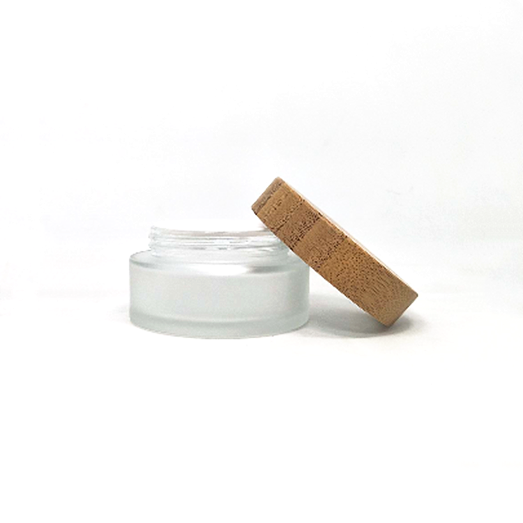 30g 50g 100g Empty Container Frosted Cosmetic Glass Body Cream Jar with Bamboo Cap for Lotion