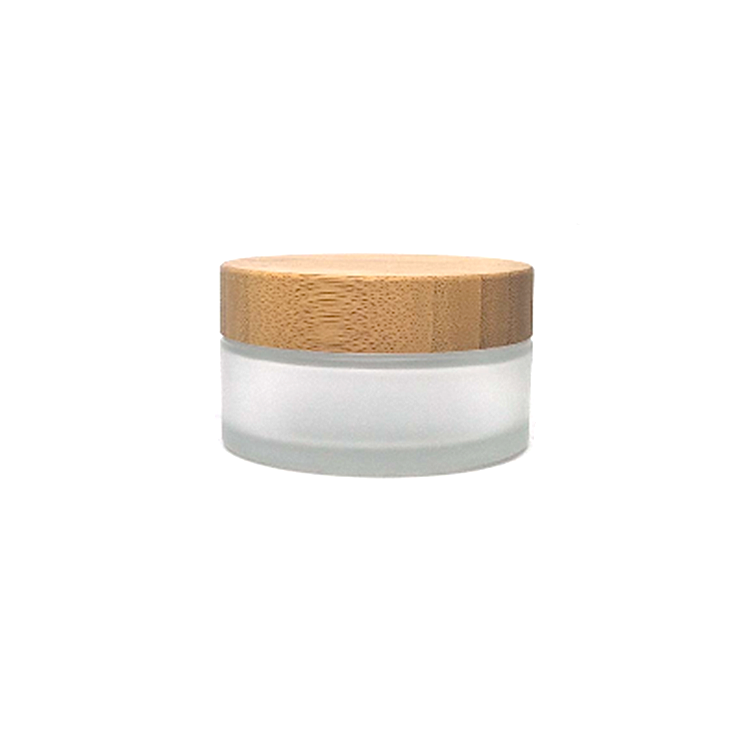 30g 50g 100g Empty Container Frosted Cosmetic Glass Body Cream Jar with Bamboo Cap for Lotion