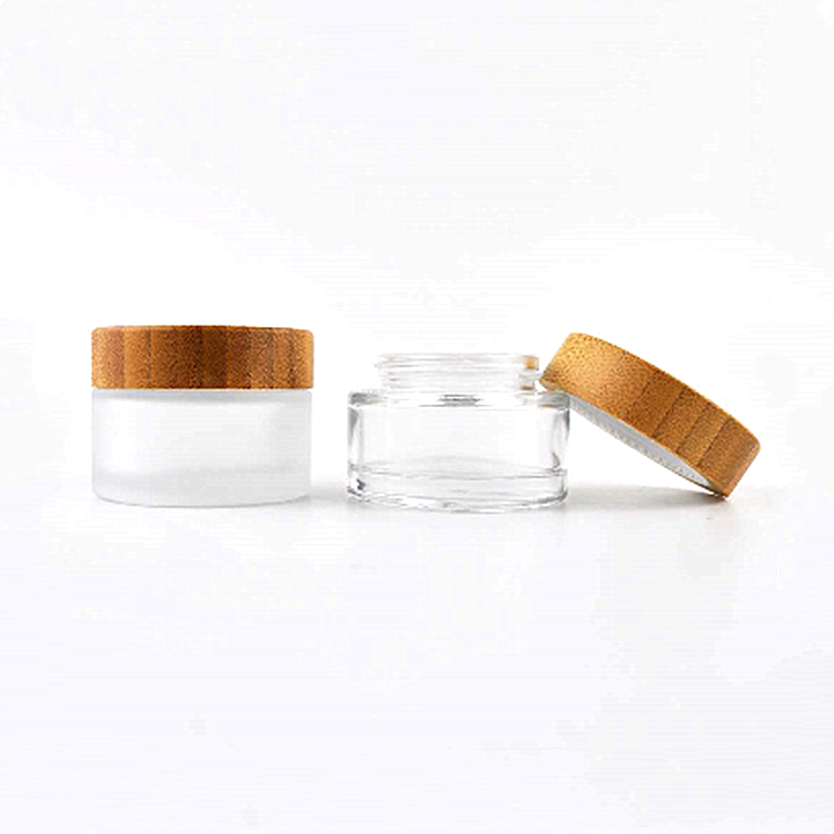 30g 50g 100g Empty Container Frosted Cosmetic Glass Body Cream Jar with Bamboo Cap for Lotion