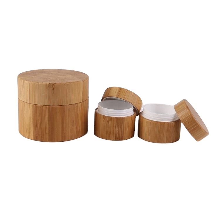 30g 50g 100g Empty Cosmetic Bamboo Wooden Cream Plastic Jar With PP Linner