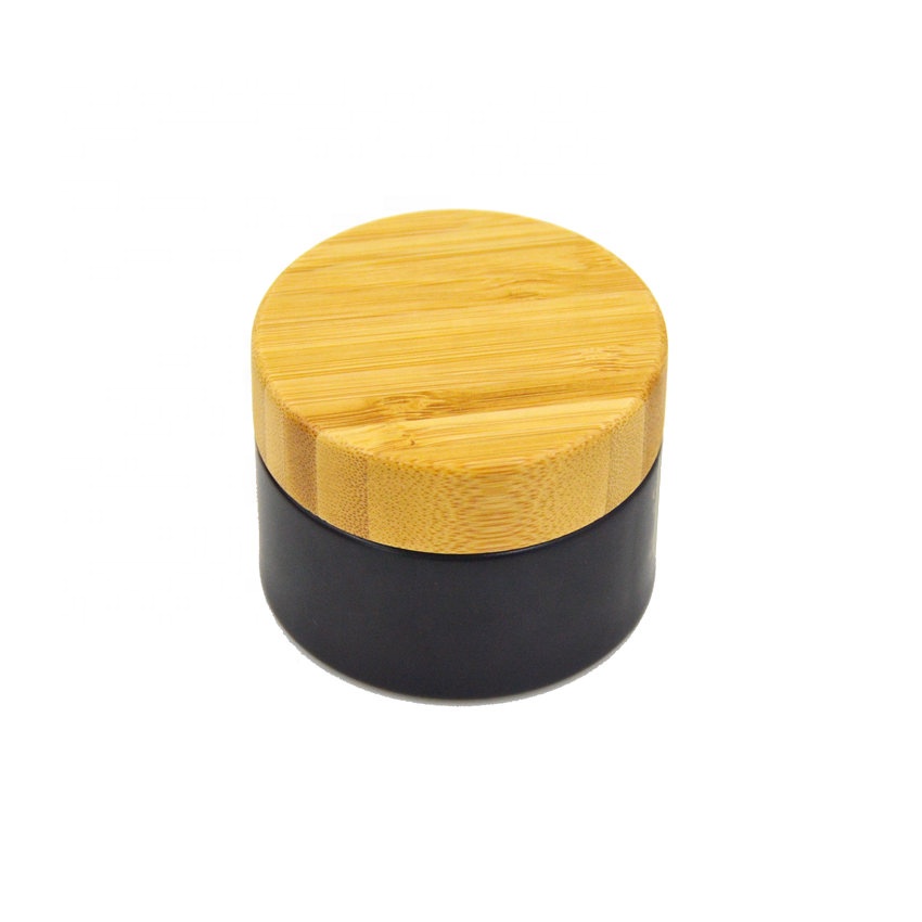 30g 50g 100g Environmental empty bamboo cosmetic lid black frosted glass jar cosmetic packing bottles package in good price