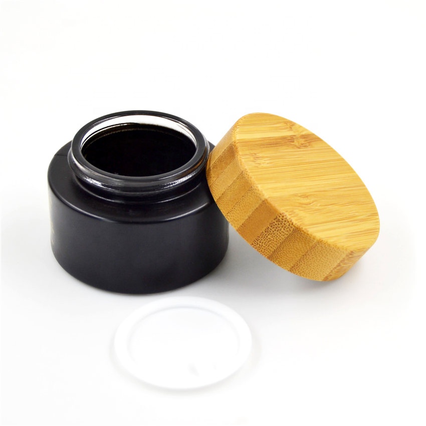 30g 50g 100g Environmental empty bamboo cosmetic lid black frosted glass jar cosmetic packing bottles package in good price