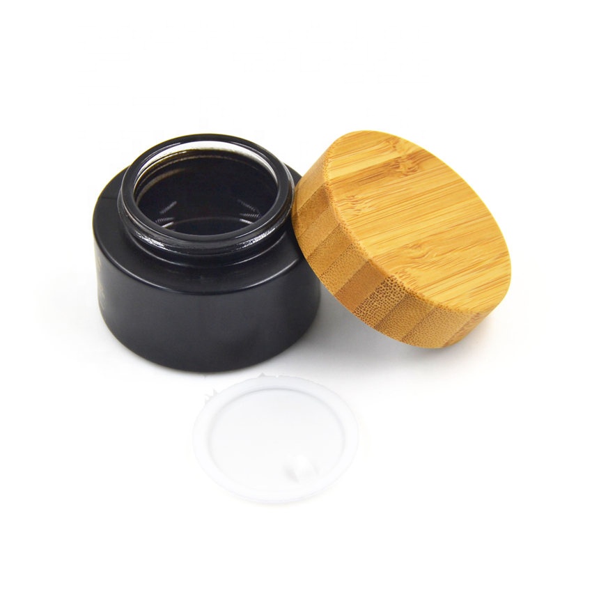 30g 50g 100g Environmental empty bamboo cosmetic lid black frosted glass jar cosmetic packing bottles package in good price