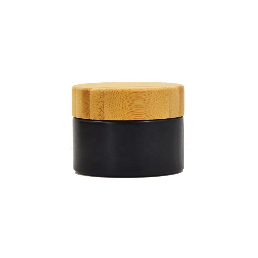 30g 50g 100g Environmental empty bamboo cosmetic lid black frosted glass jar cosmetic packing bottles package in good price