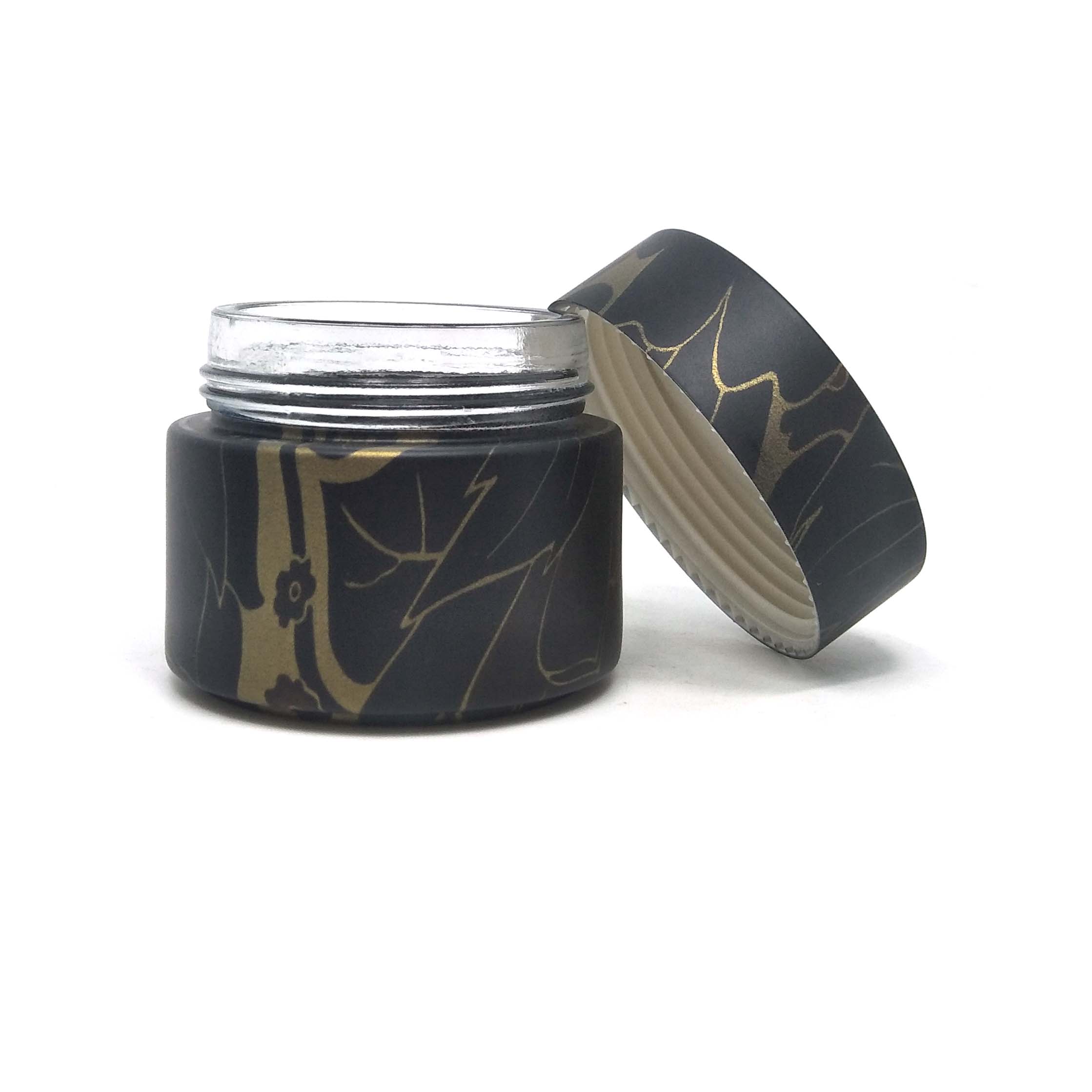 30g 50g 100g Luxury black gold body powder containers water transfer printing around glass cosmetic jars