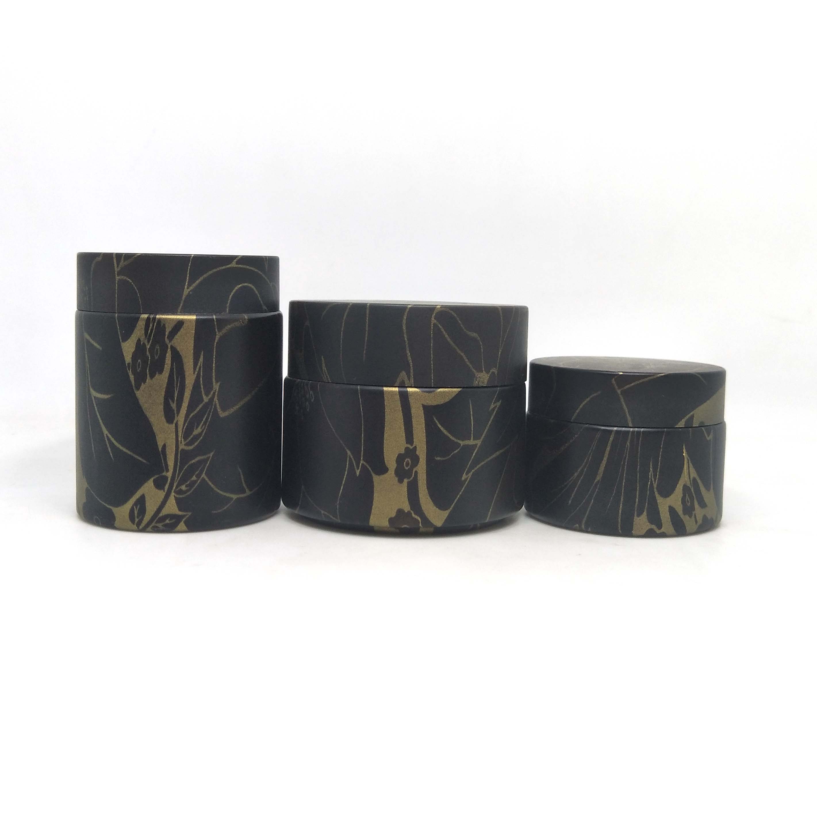 30g 50g 100g Luxury black gold body powder containers water transfer printing around glass cosmetic jars