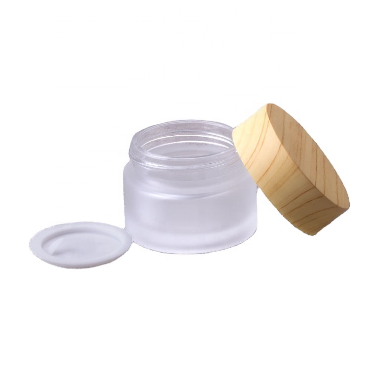 30g 50g 100g Transparent And Frosted Glass Cream Jar Bamboo Lid Jar