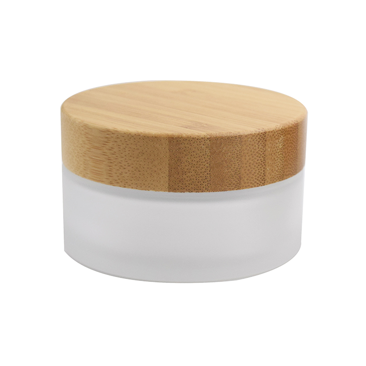 30g 50g 100g Wholesale cosmetic packaging high quality empty frosted glass jar with bamboo lid
