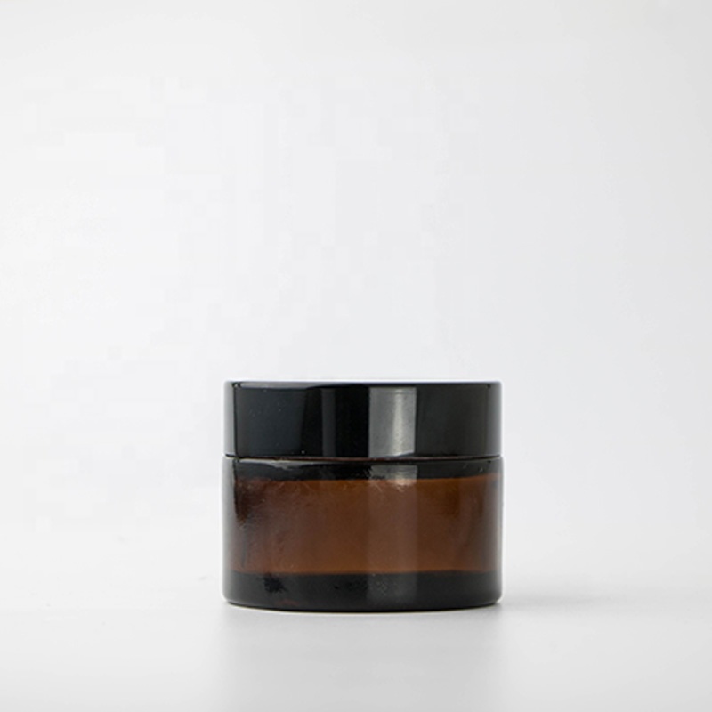 30g 50g 100g cheap empty custom frosted matte amber glass cream jar with black gold aluminum cap