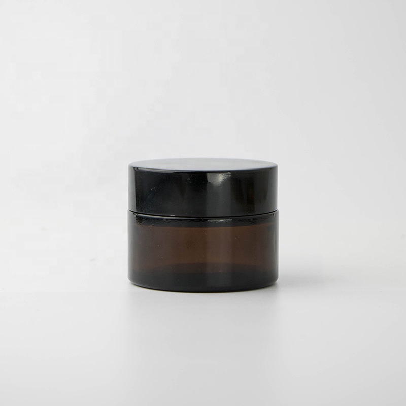 30g 50g 100g cheap empty custom frosted matte amber glass cream jar with black gold aluminum cap
