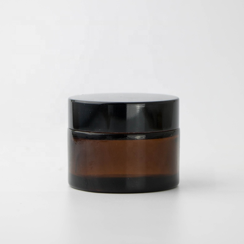 30g 50g 100g cheap empty custom frosted matte amber glass cream jar with black gold aluminum cap