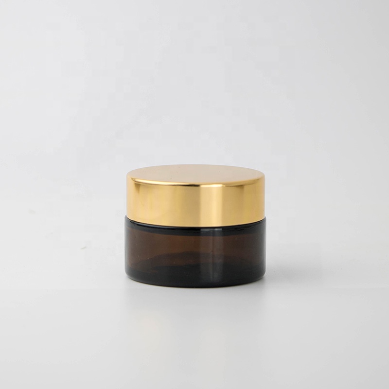 30g 50g 100g cheap empty custom frosted matte amber glass cream jar with black gold aluminum cap