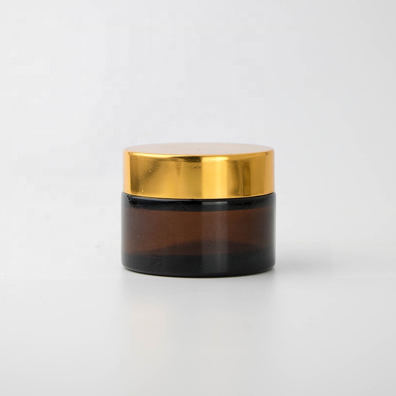 30g 50g 100g cheap empty custom frosted matte amber glass cream jar with black gold aluminum cap
