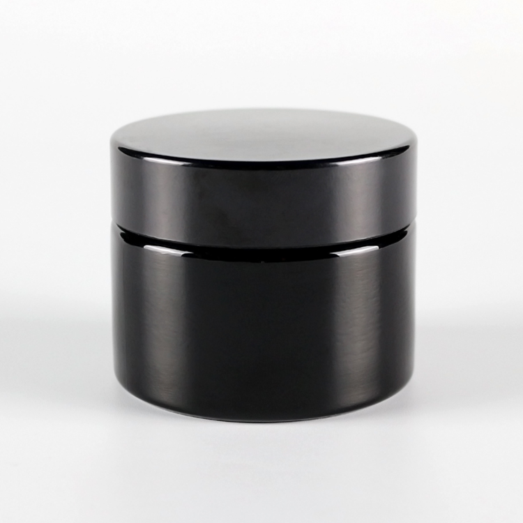 30g 50g 100g cheap empty custom frosted matte black glass cream jar with black gold aluminum cap