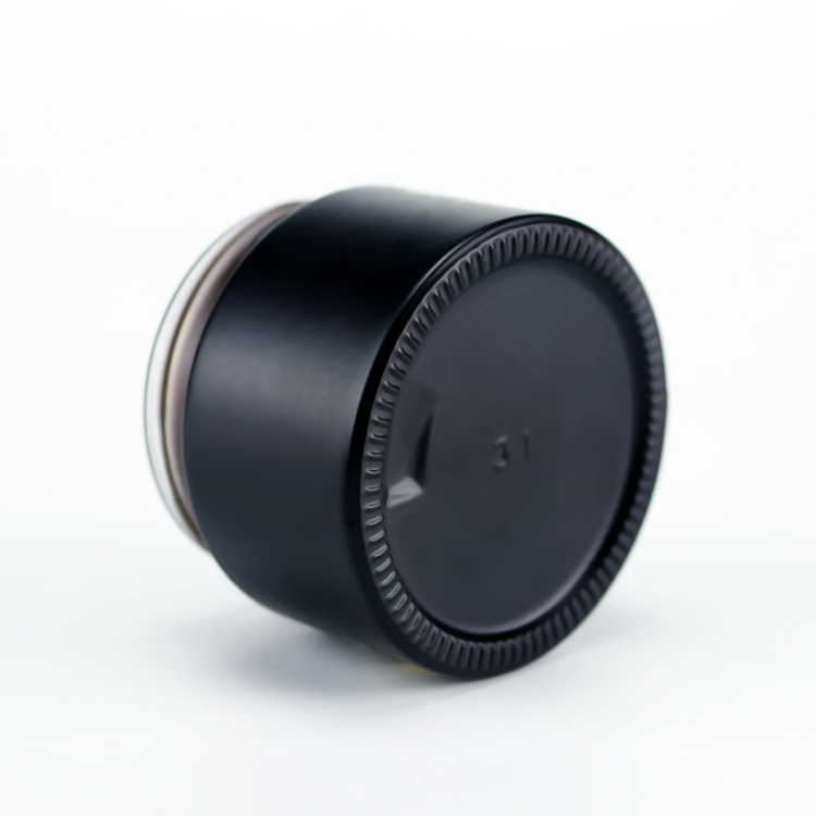 30g 50g 100g cheap empty custom frosted matte black glass cream jar with black gold aluminum cap